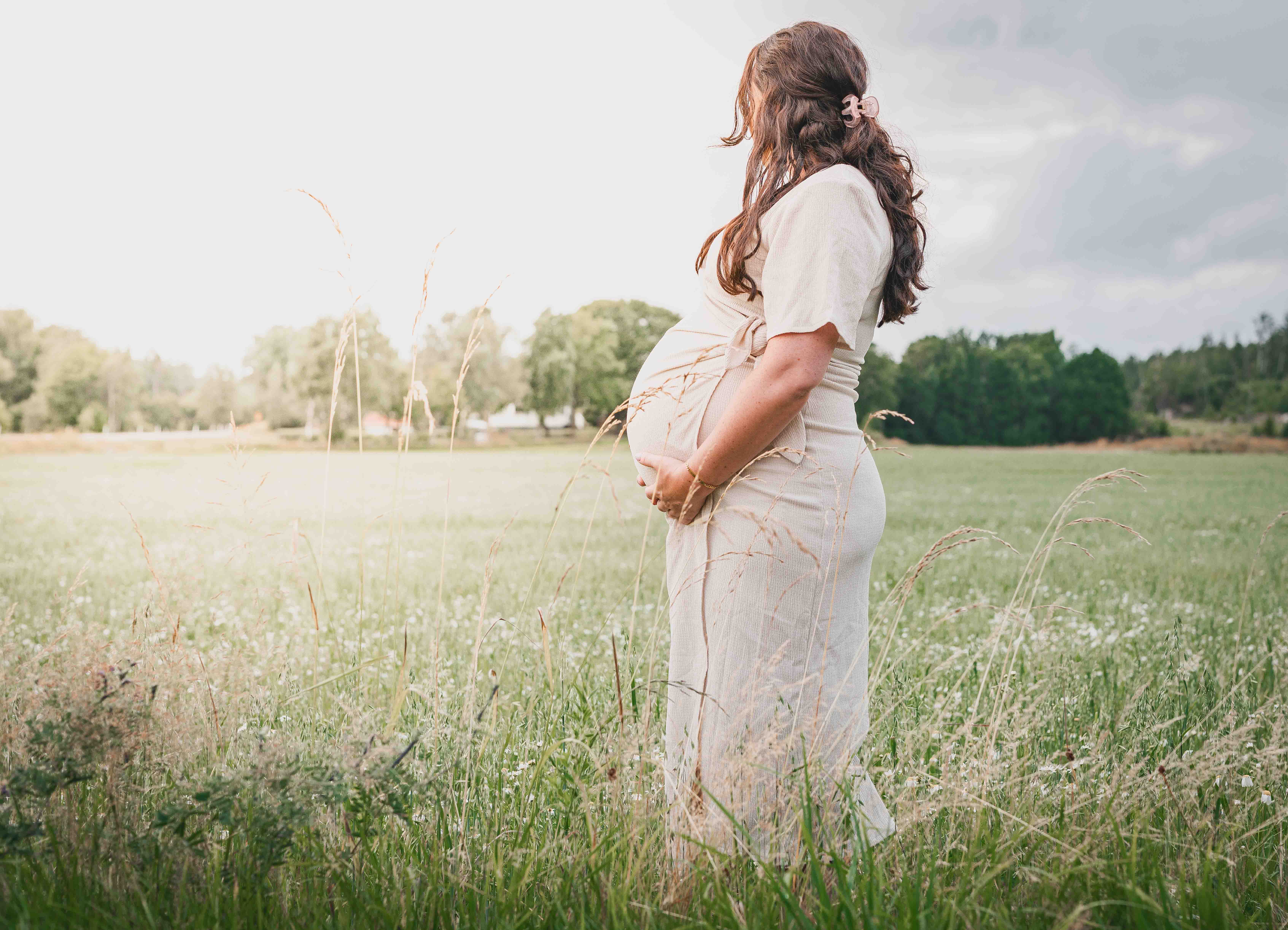 Emira under en gravidfotografering bland högt gräs i Kode